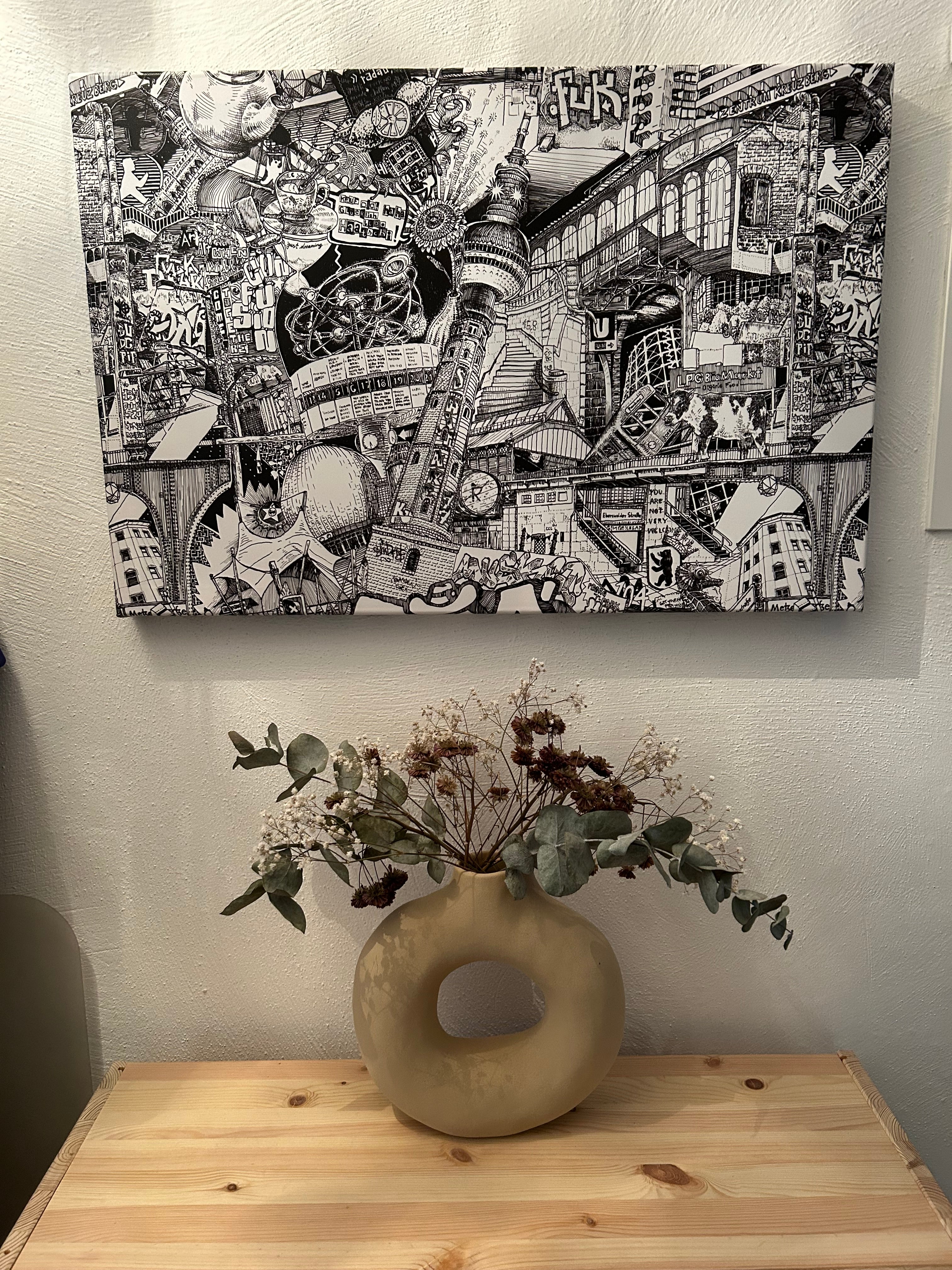 black and white detailed city sketch illustration, busy city, many lines, ink and fountain pen, cityscape, berlin skyline