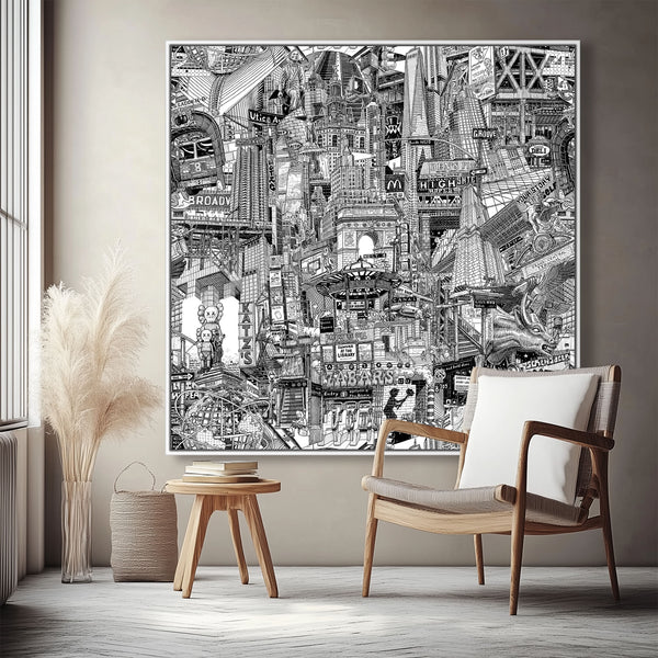 New York City Canvas Print – Hand-Drawn Black & White NYC Wall Art