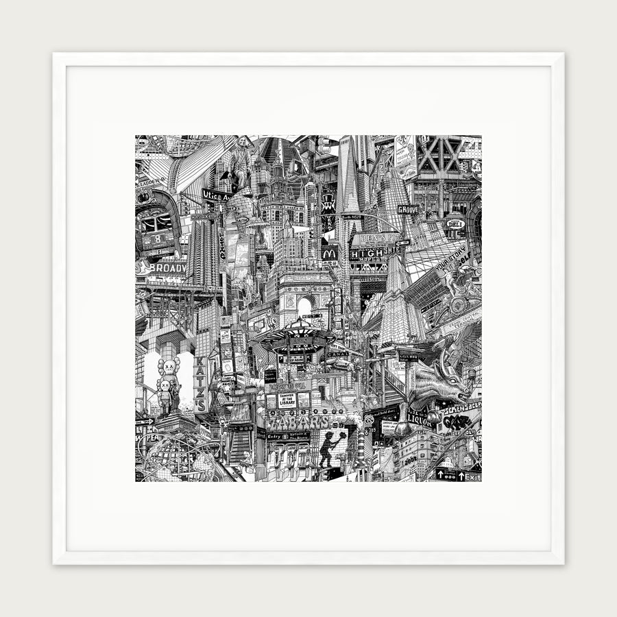 New York City fine art poster in a white wood frame with a white passepartout