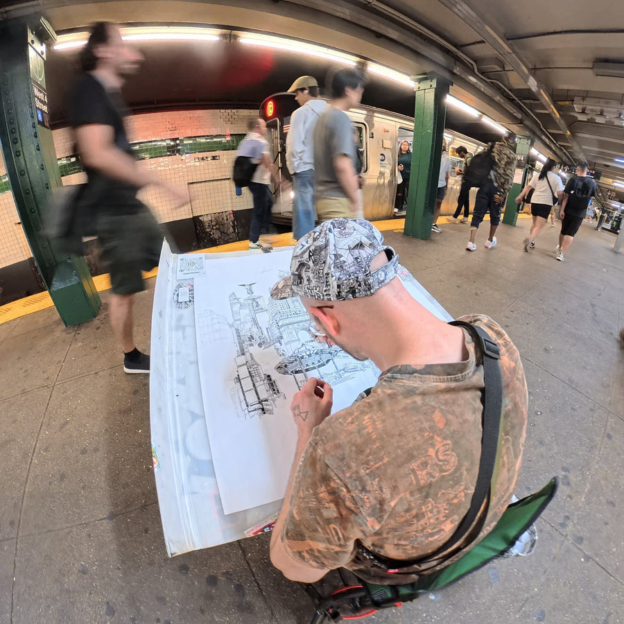 Down in the W 4 St subway, New York – Heiner Radau, Travel & Draw New York