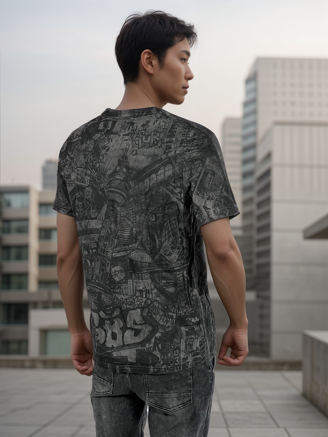 Front view of Berlin Handmade T-Shirt DARK with hand-drawn Berlin artwork print