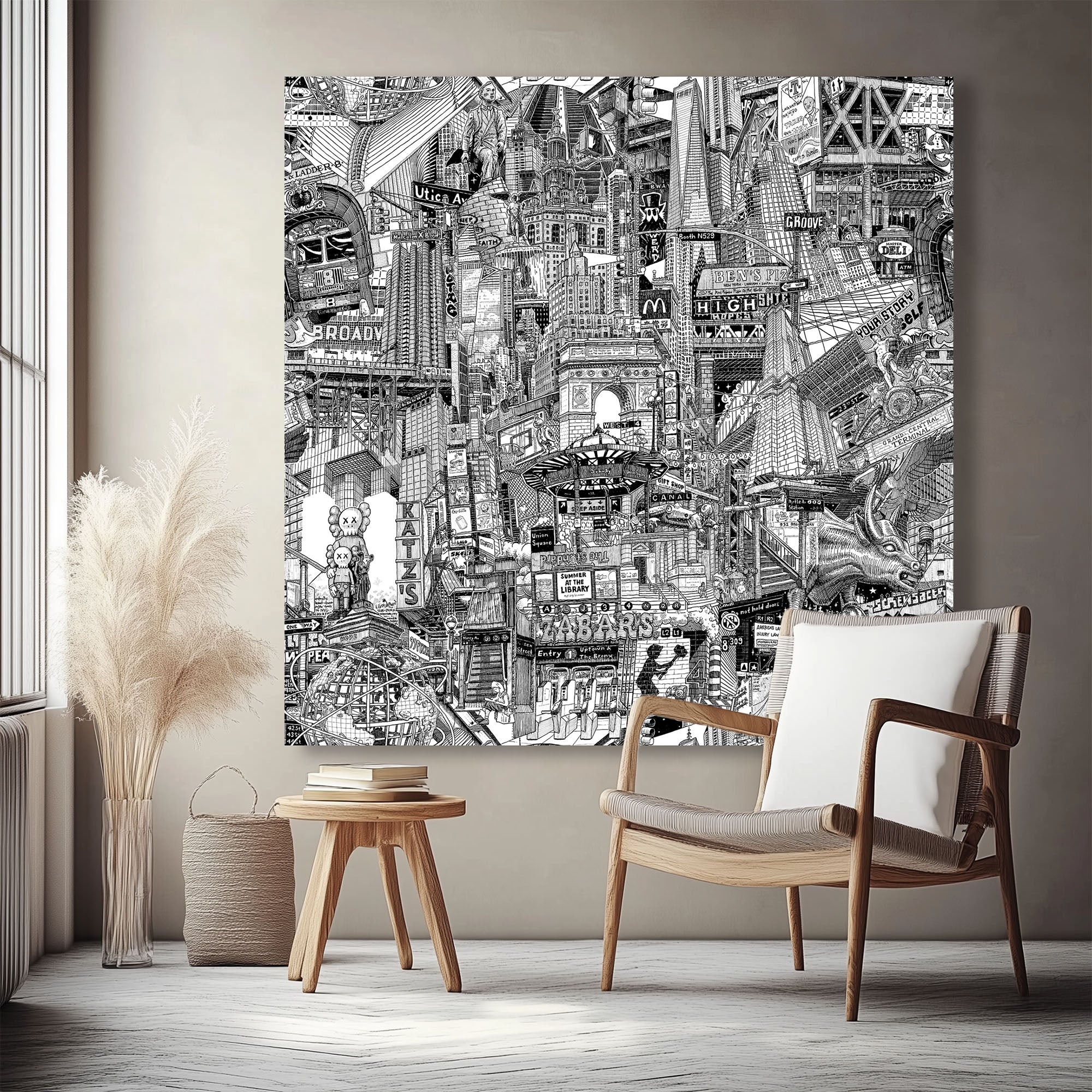 New York City Canvas Print – Hand-Drawn Black & White NYC Wall Art