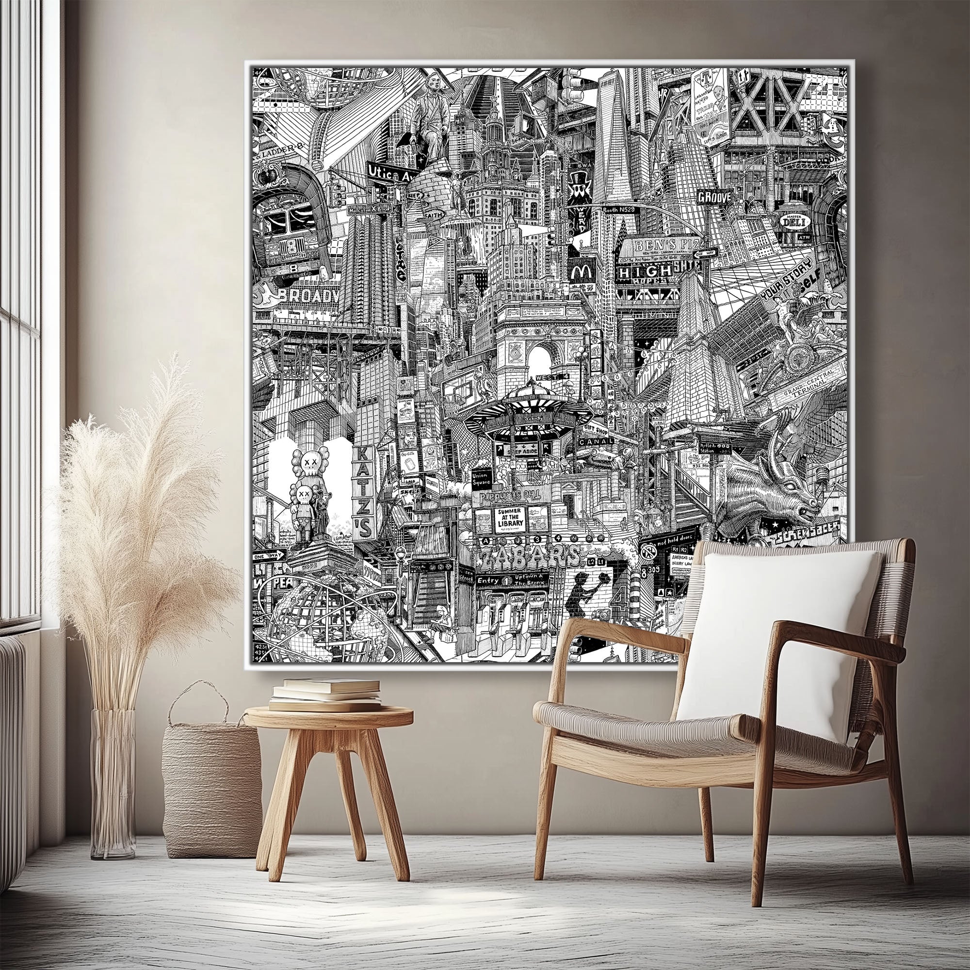 New York City Canvas Print – Hand-Drawn Black & White NYC Wall Art