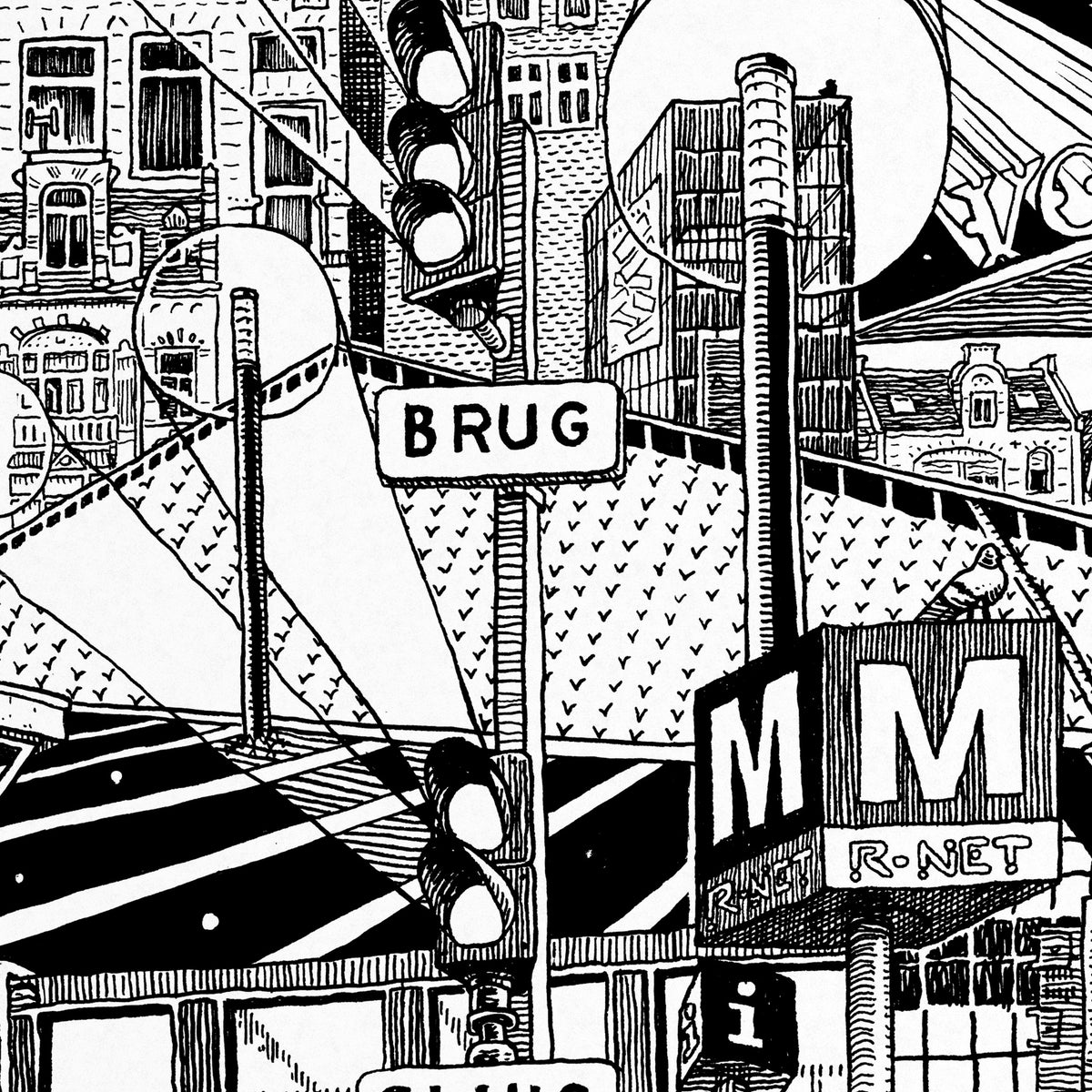 Close-up of the Amsterdam pen and ink drawing printed on matte 230 g/m² fine art paper