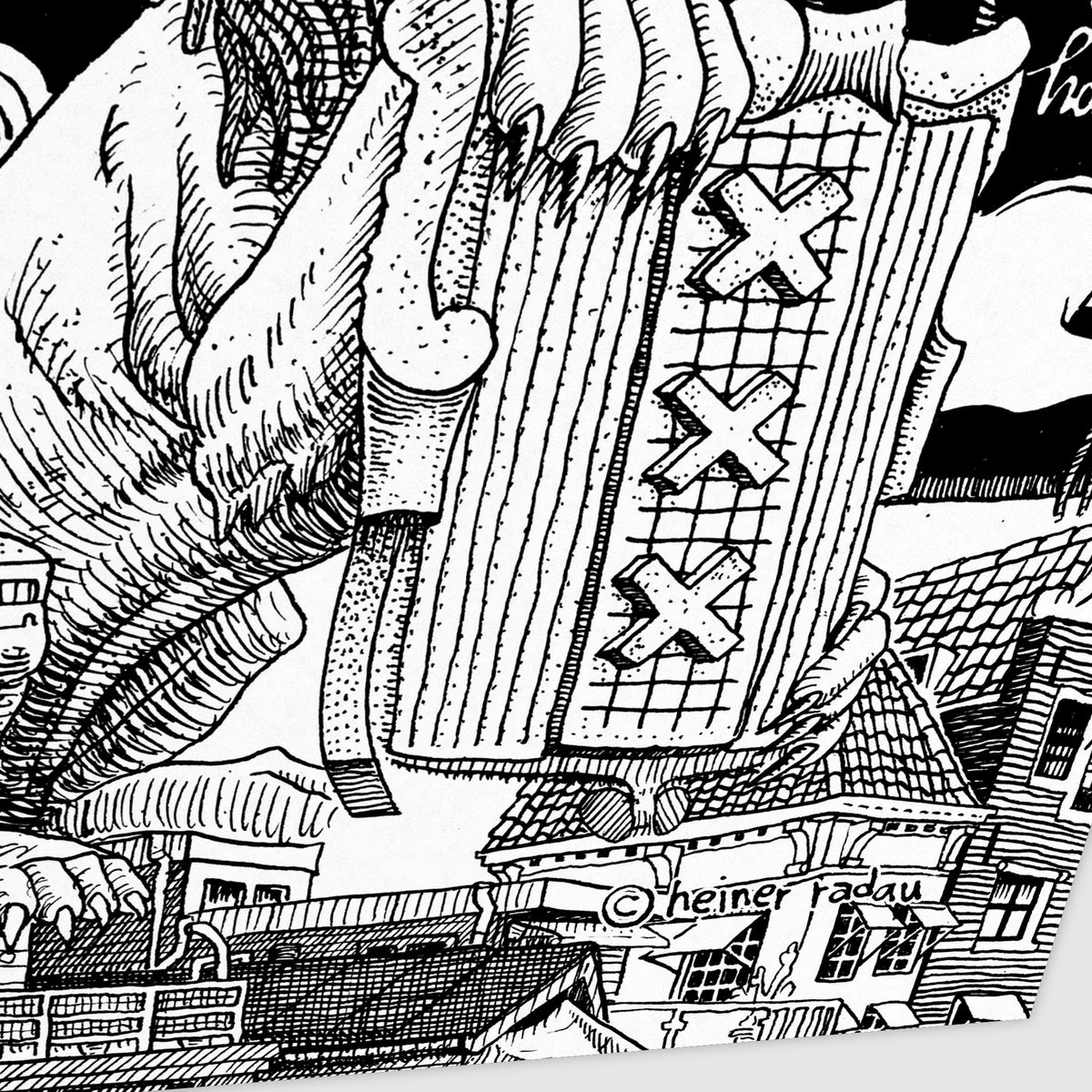 Detail of the hand-written © heiner radau signature on the Amsterdam landscape fine art poster