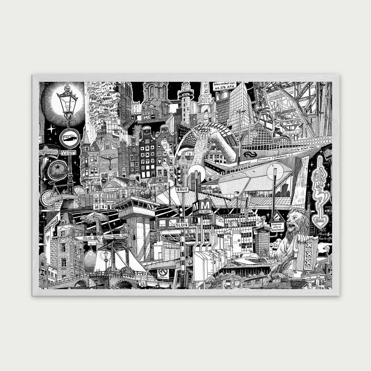Amsterdam fine art poster landscape in a white wood frame with plexiglass