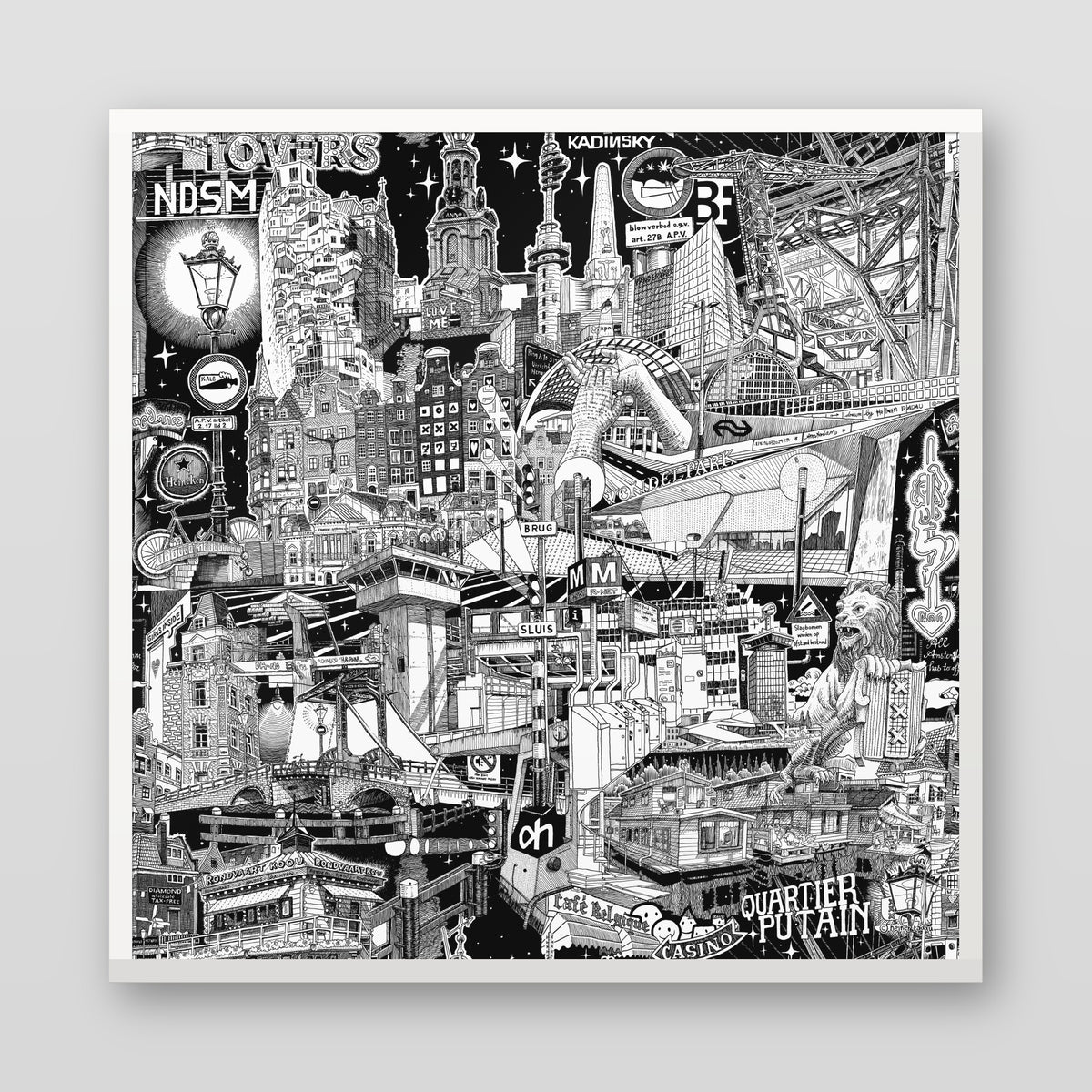 Amsterdam fine art poster in a white wood frame with plexiglass