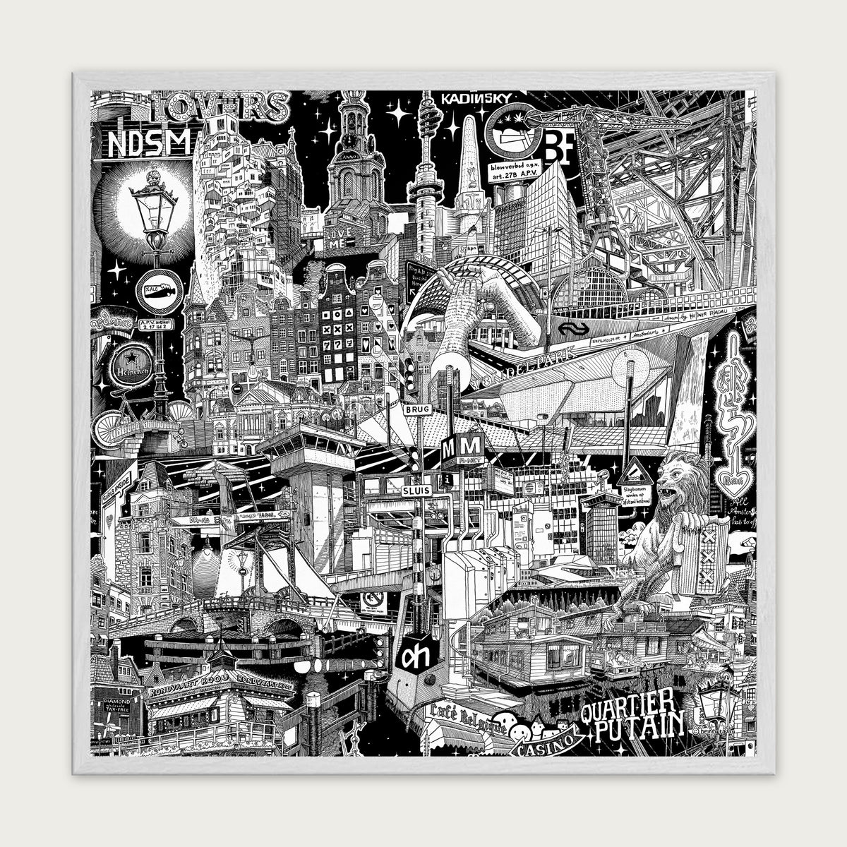 Amsterdam fine art poster in a white wood frame with plexiglass