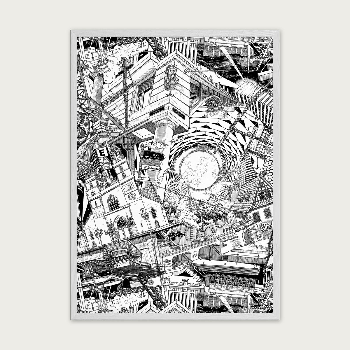 Basel fine art poster portrait in a white wood frame with plexiglass