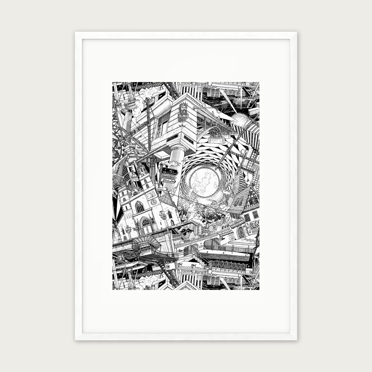 Basel fine art poster portrait in a white wood frame with a white passepartout