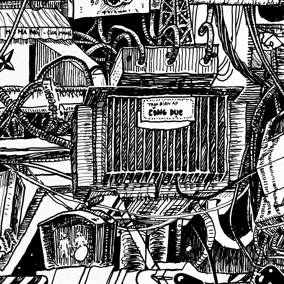 Close-up of the Hanoi pen and ink drawing printed on matte 230 g/m² fine art paper
