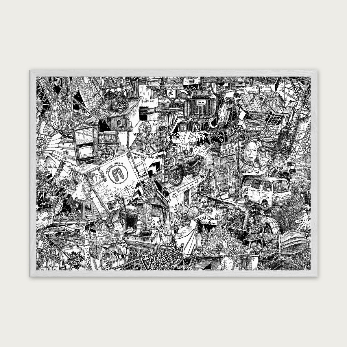 Hanoi fine art poster landscape in a white wood frame with plexiglass