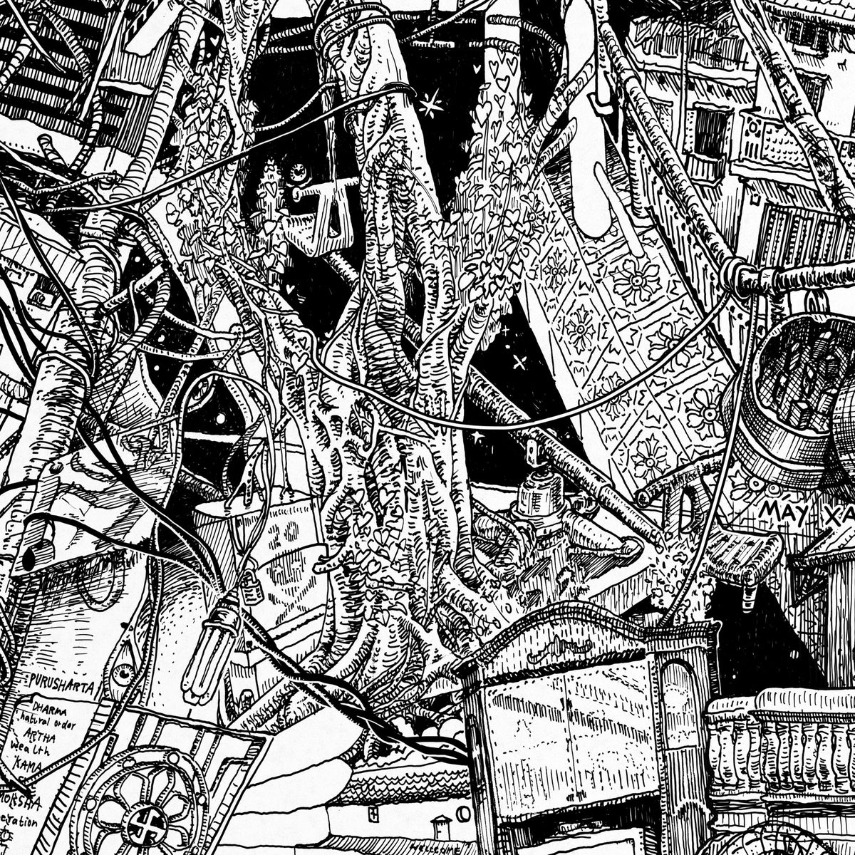 Close-up of the Hanoi pen and ink drawing printed on matte 230 g/m² fine art paper