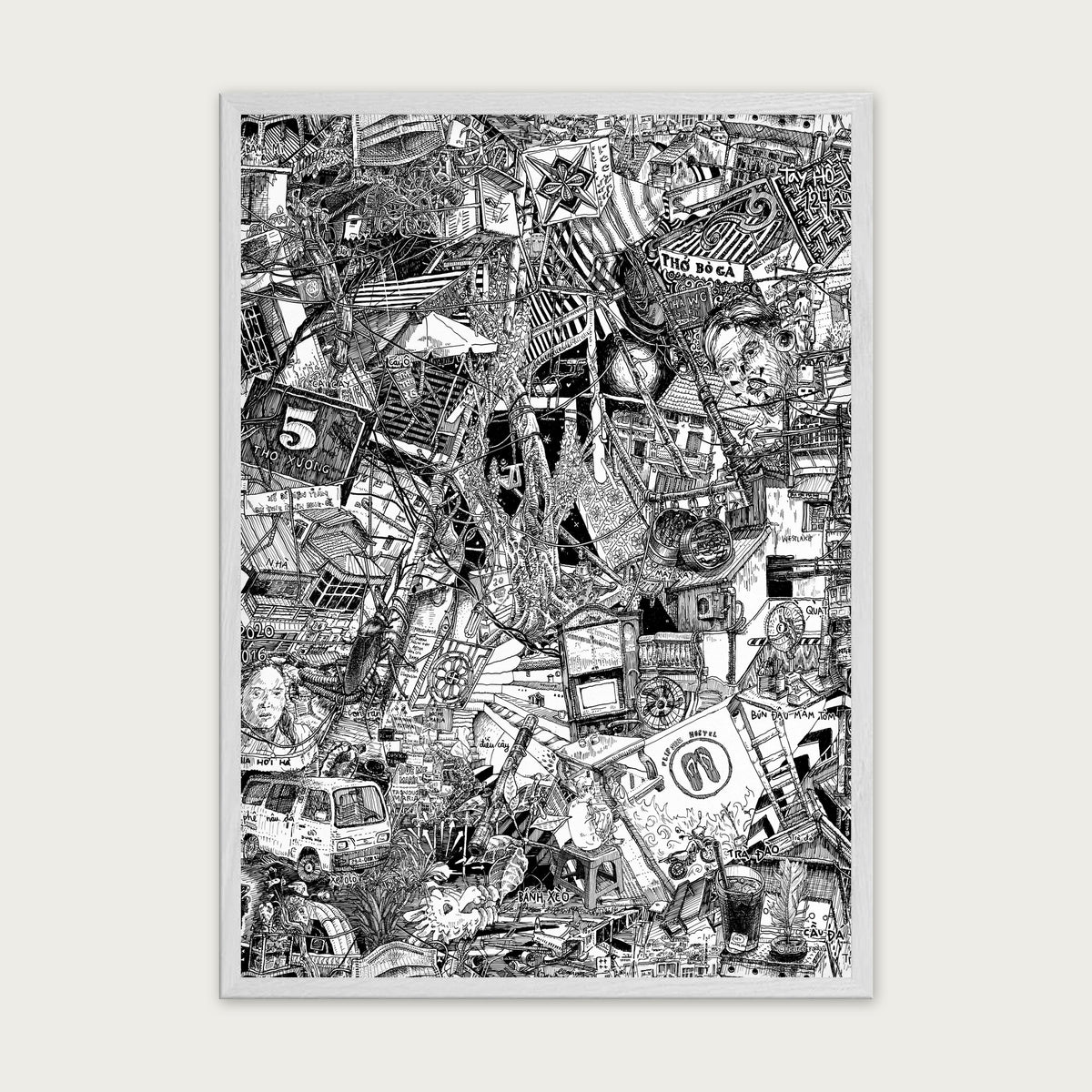 Hanoi fine art poster portrait in a white wood frame with plexiglass