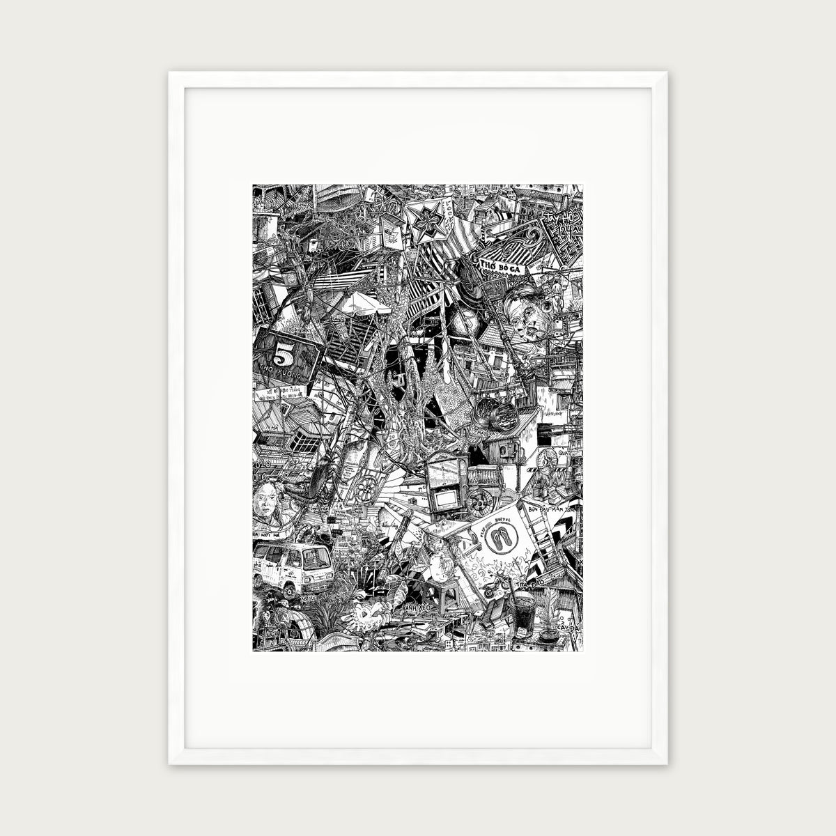 Hanoi fine art poster portrait in a white wood frame with a white passepartout