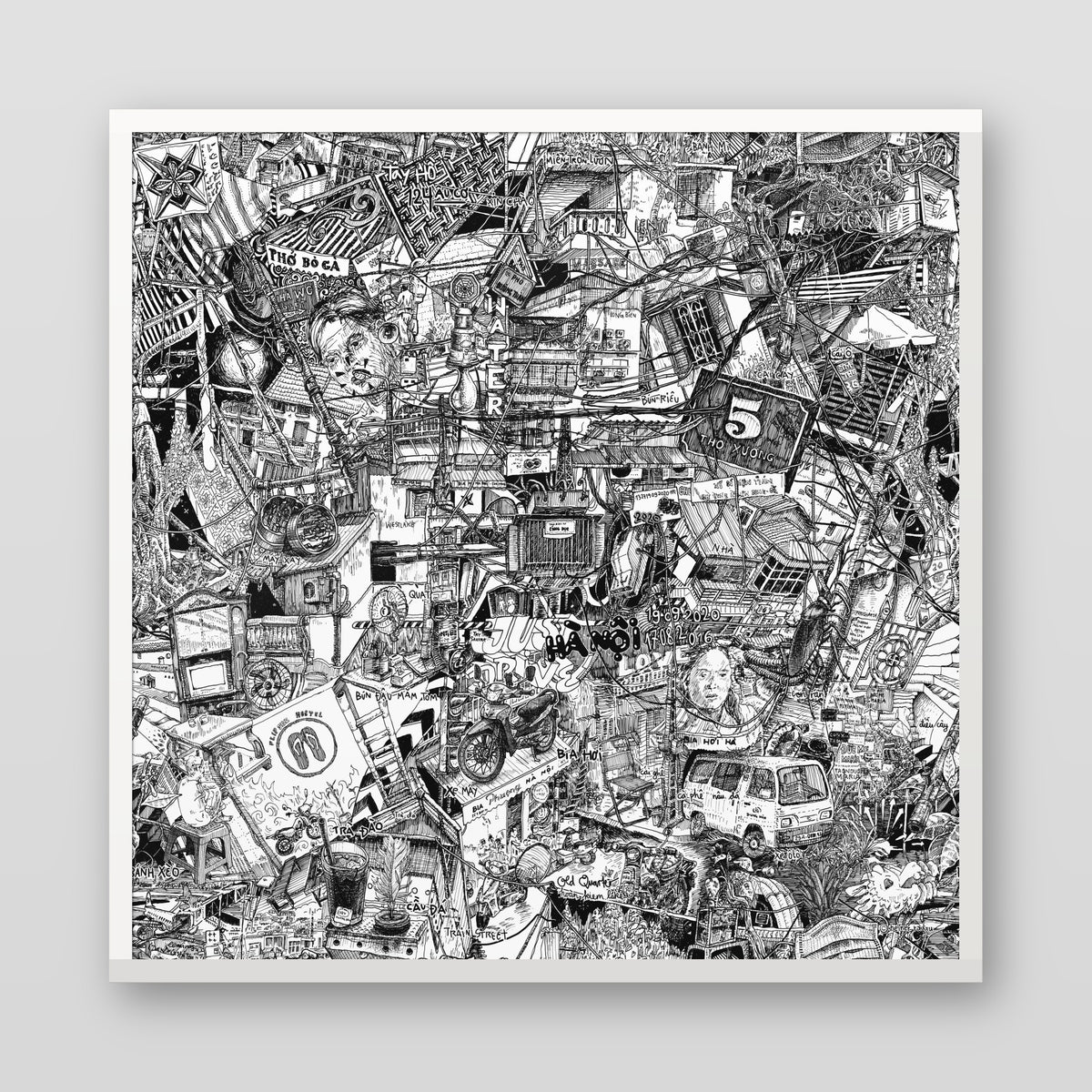 Hanoi fine art poster in a white wood frame with plexiglass