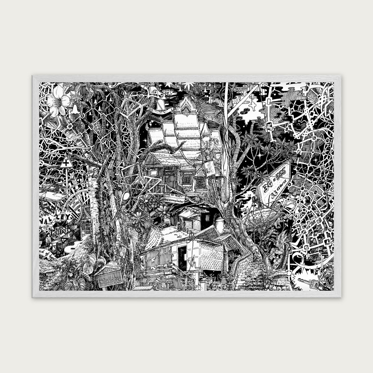 Laos fine art poster landscape in a white wood frame with plexiglass