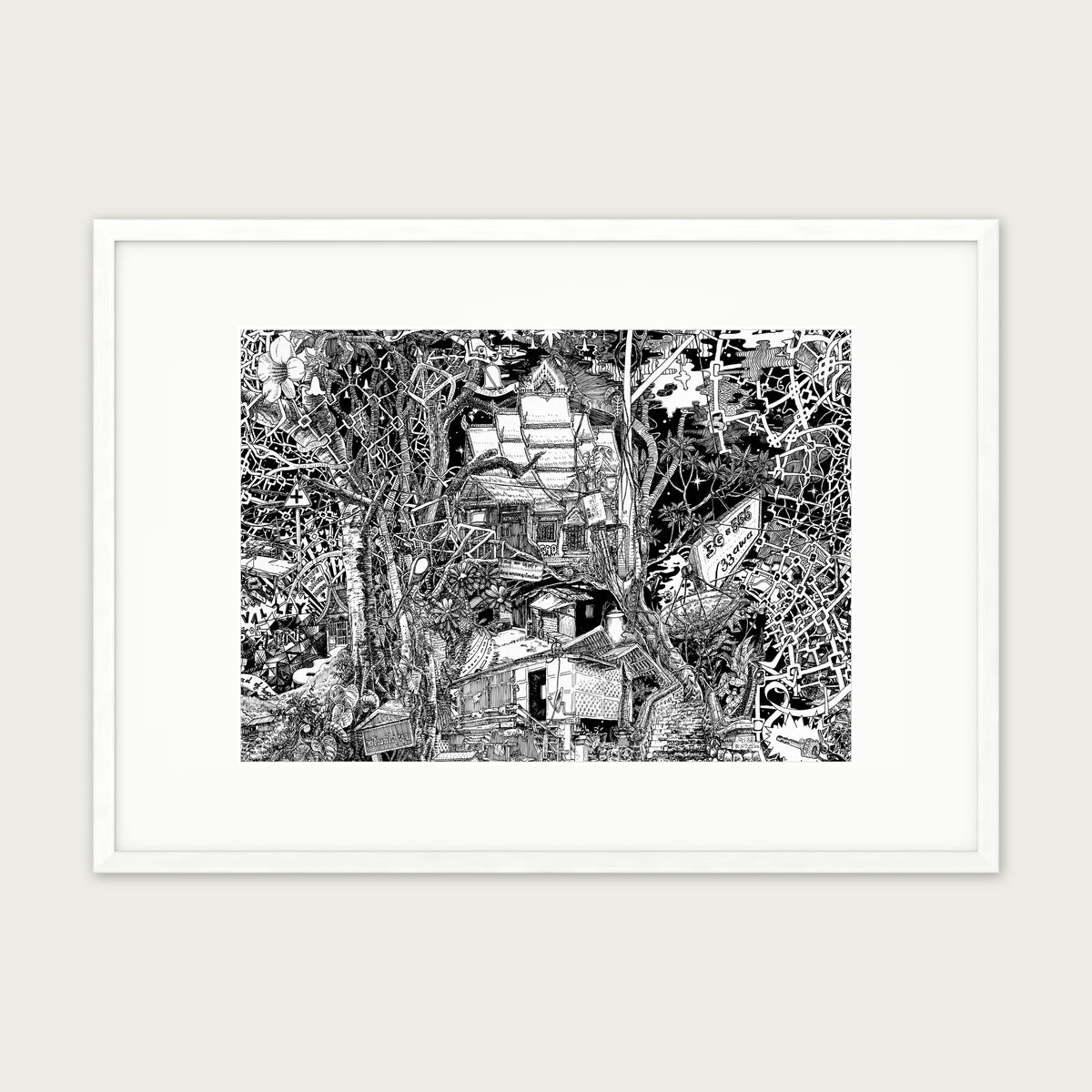 Laos fine art poster landscape in a white wood frame with a white passepartout