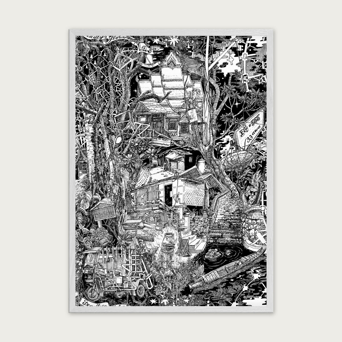 Laos fine art poster portrait in a white wood frame with plexiglass