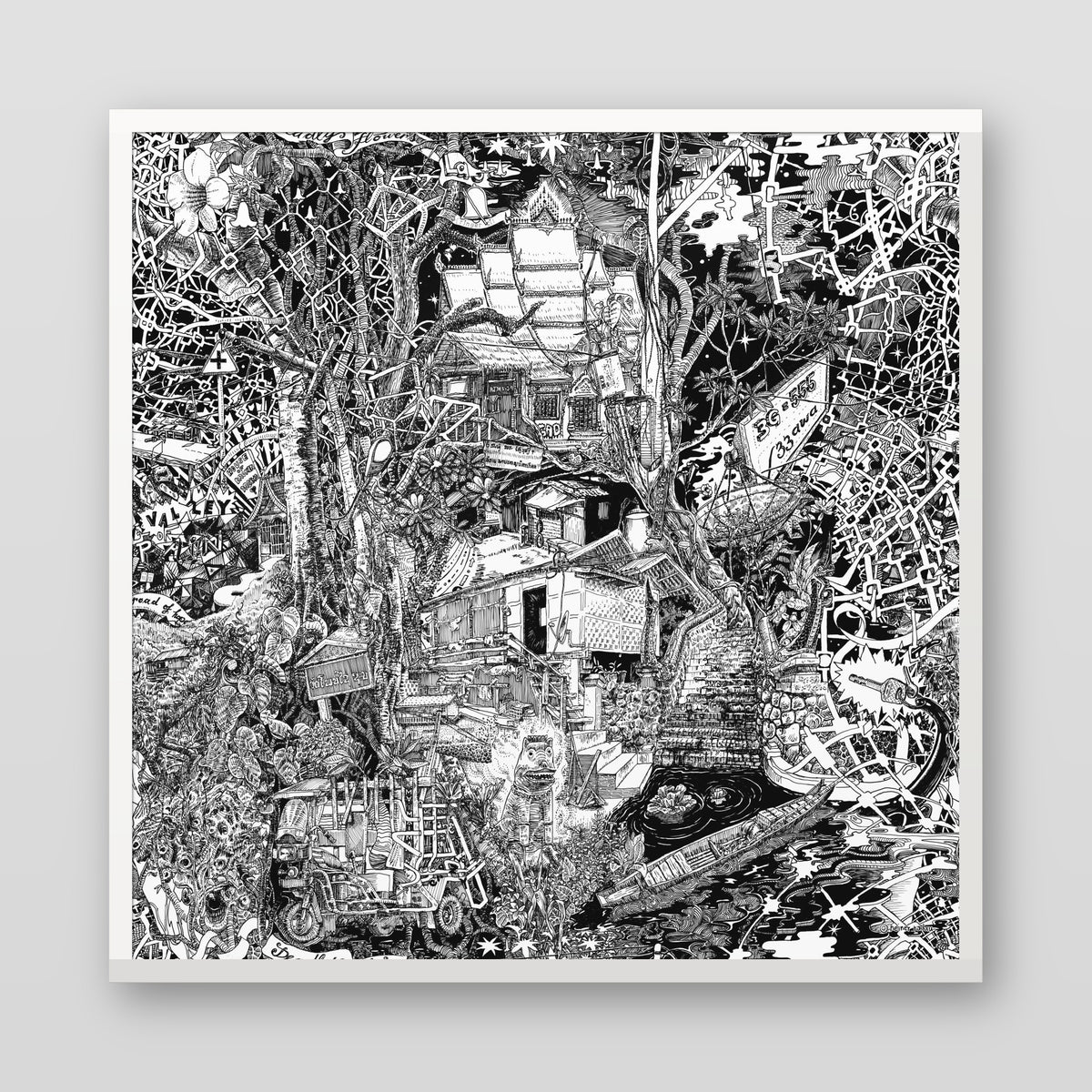 Laos fine art poster in a white wood frame with plexiglass