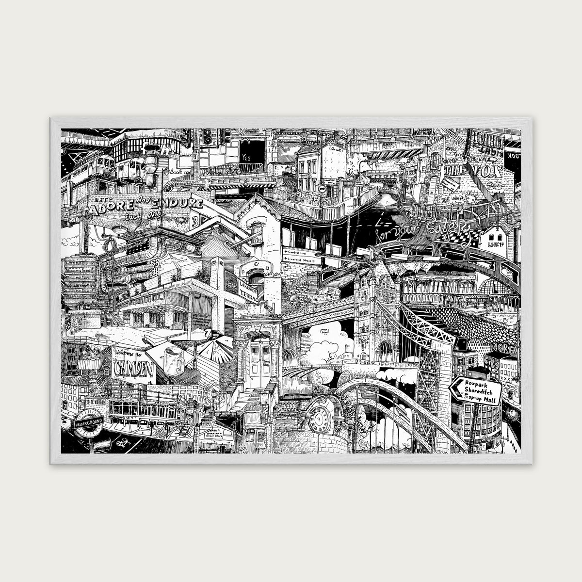 London fine art poster landscape in a white wood frame with plexiglass