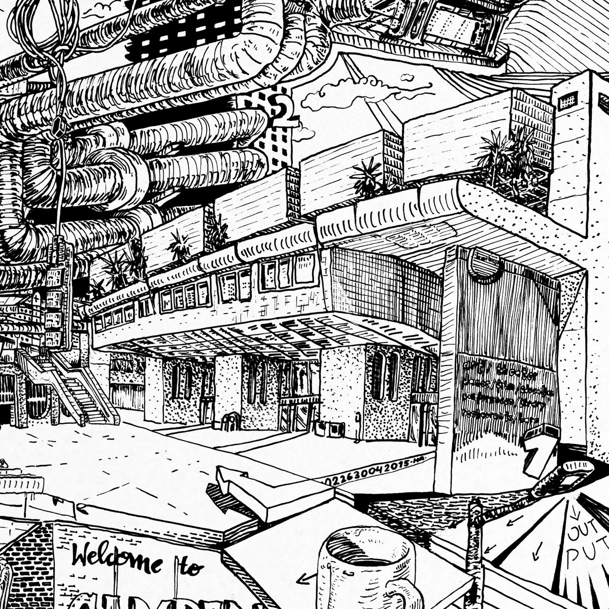 Close-up of the London pen and ink drawing printed on matte 230 g/m² fine art paper