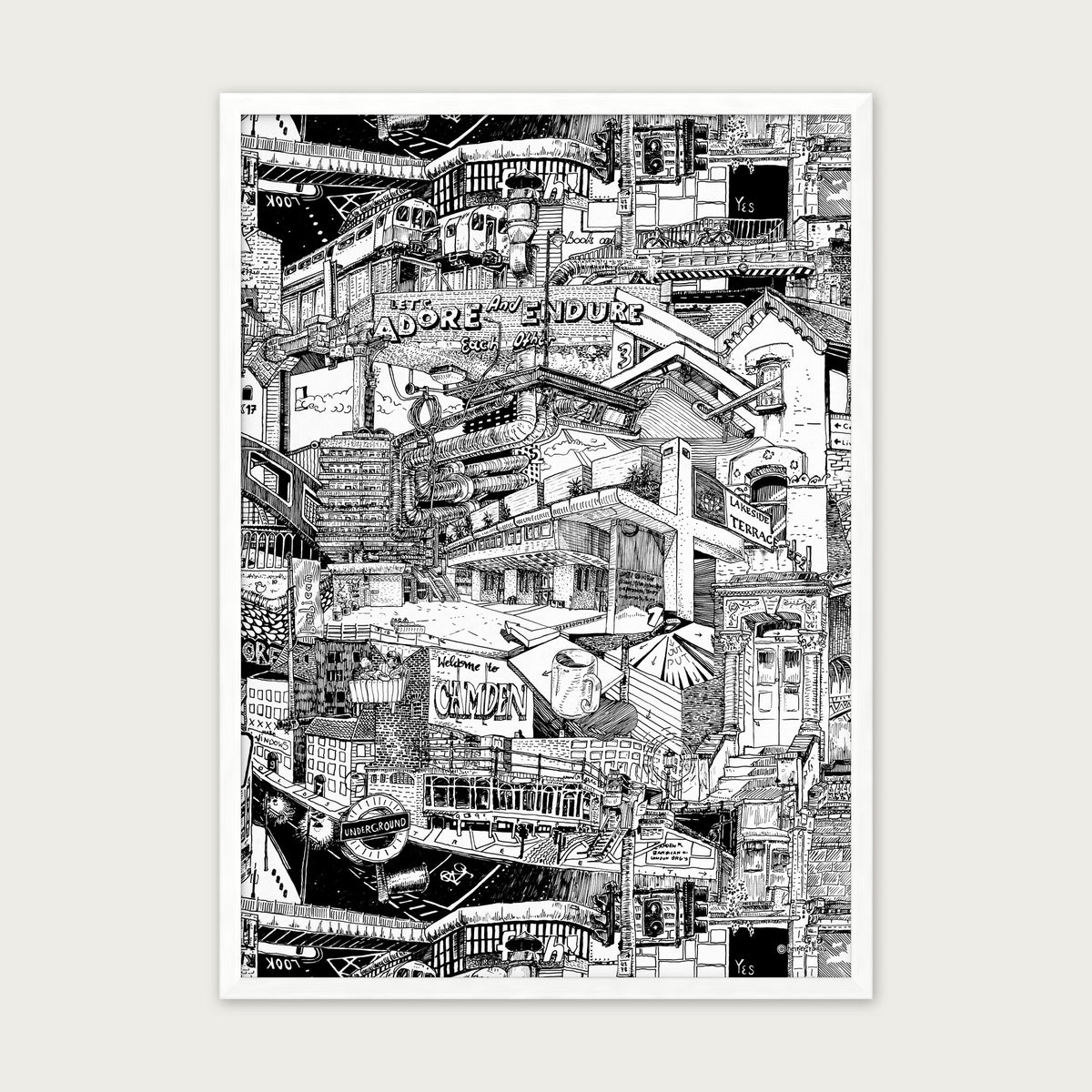 London fine art poster portrait in a white wood frame with plexiglass
