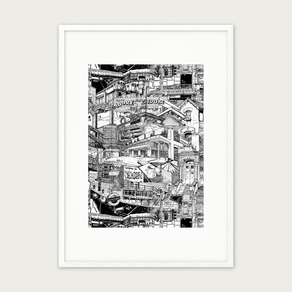 London fine art poster portrait in a white wood frame with a white passepartout