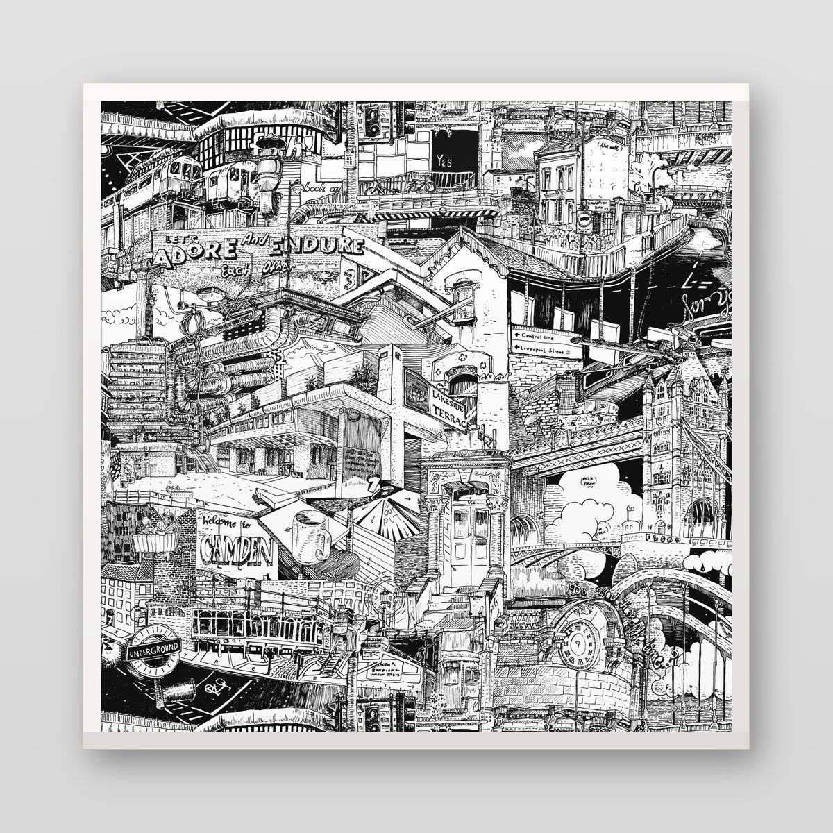 London fine art poster in a white wood frame with plexiglass