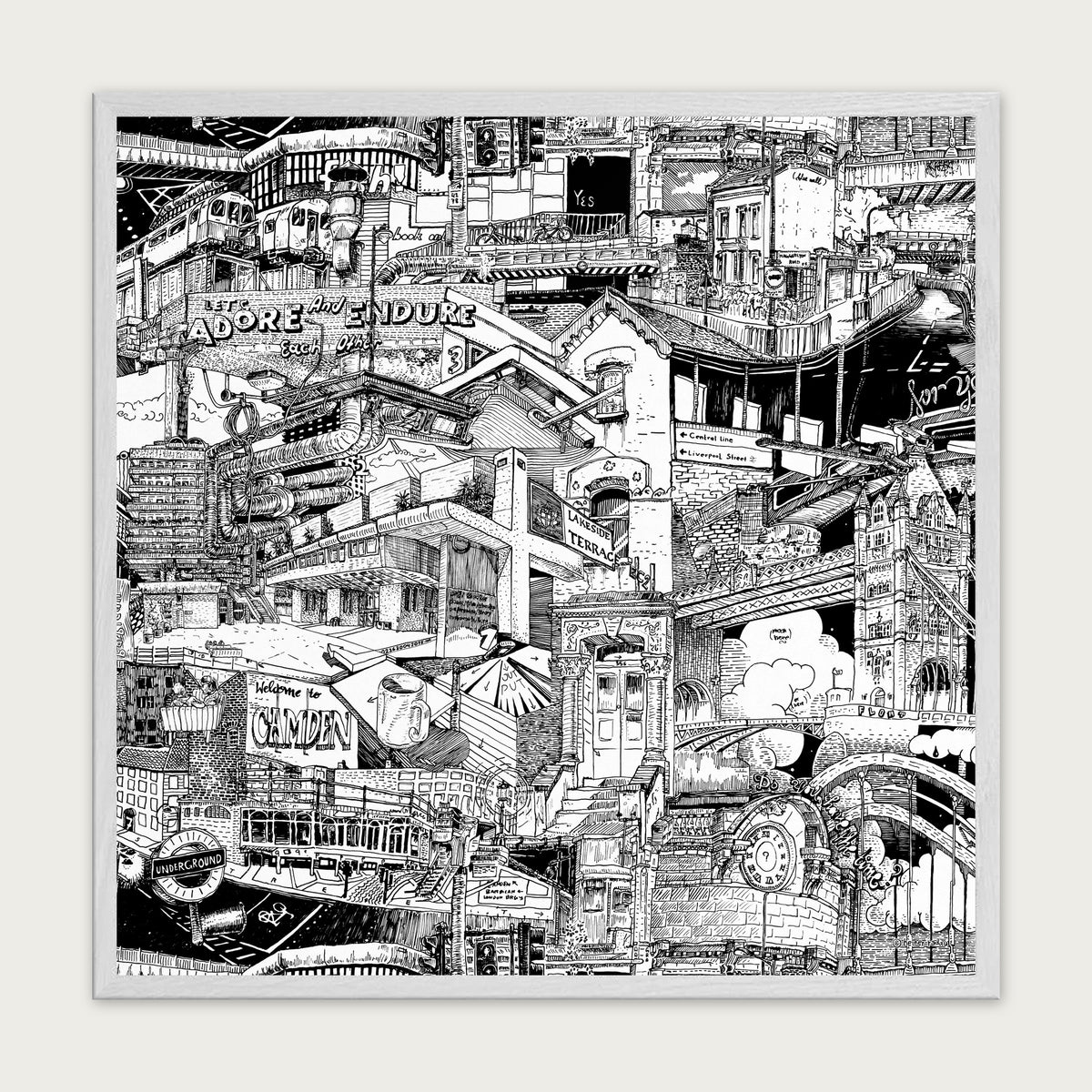 London fine art poster in a white wood frame with plexiglass
