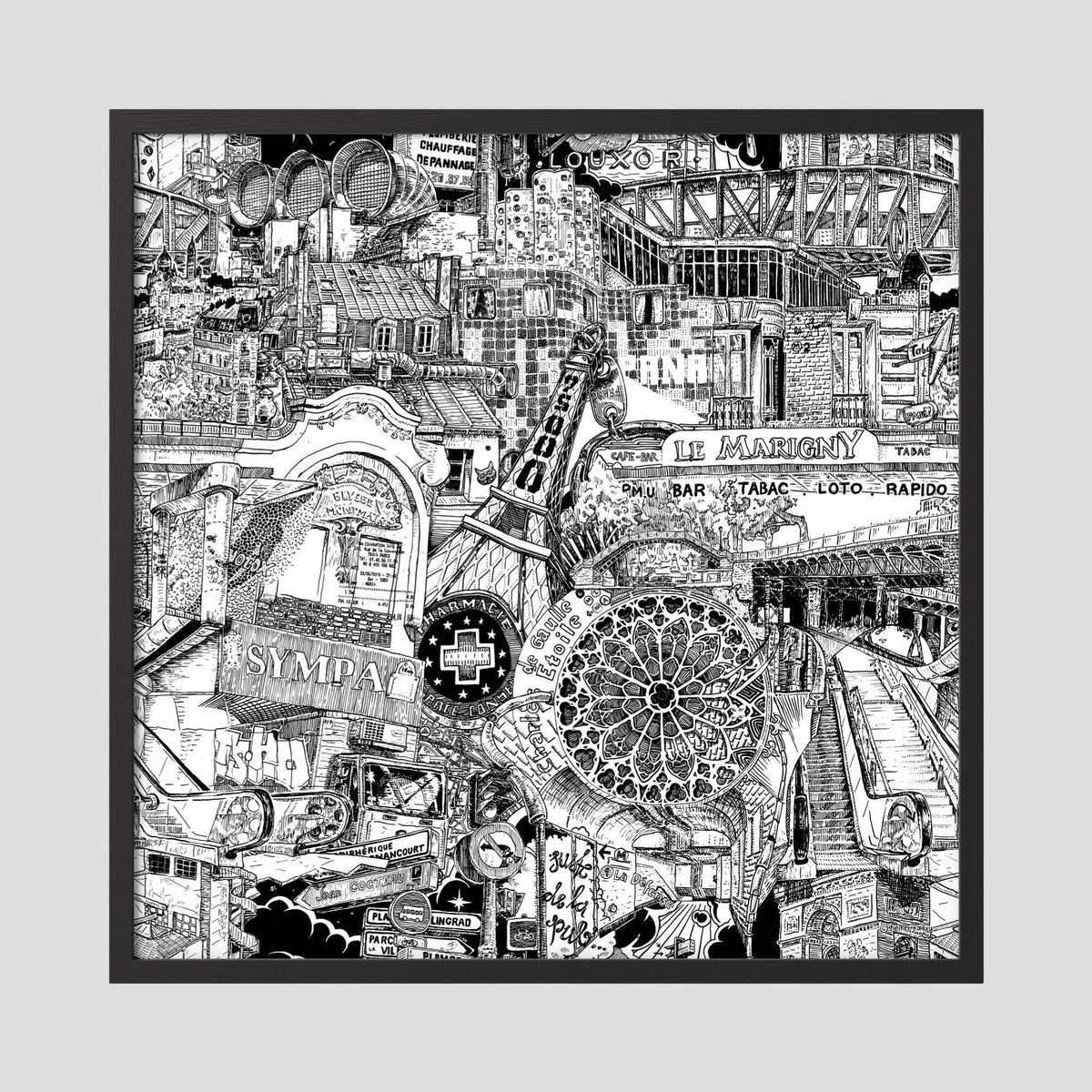 Paris fine art poster in a black wood frame with plexiglass