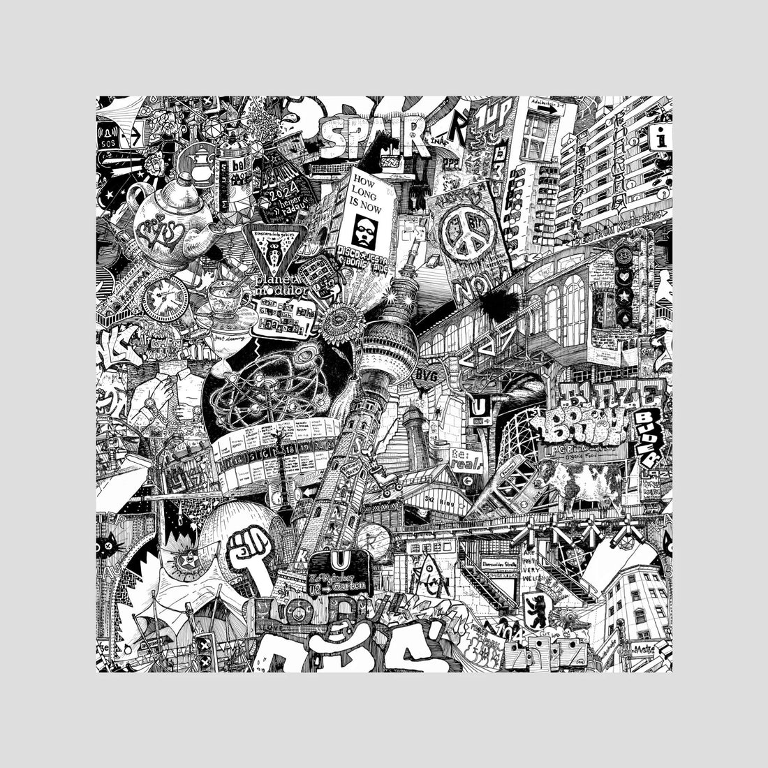 Berlin fine art poster, unframed – hand-drawn black and white Berlin wall art print