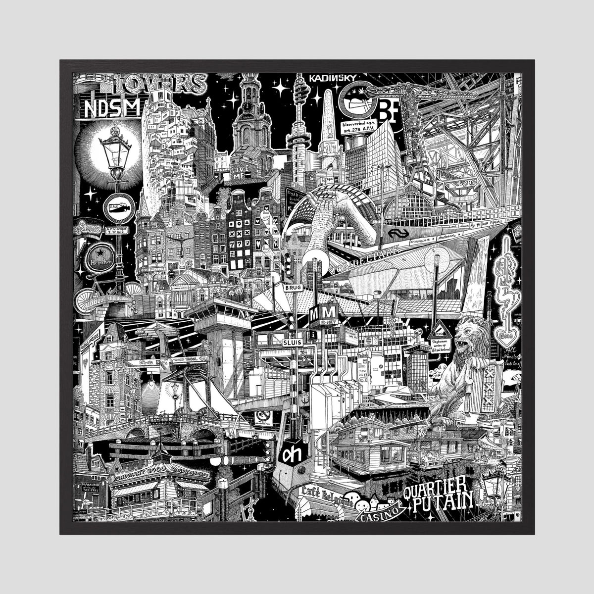 Amsterdam fine art poster in a black wood frame with plexiglass