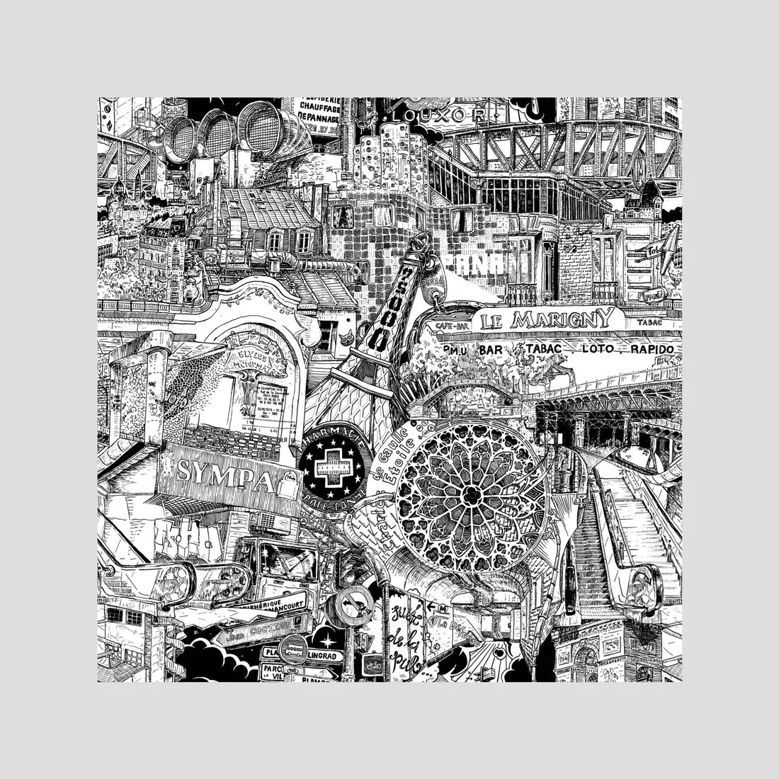 Paris fine art poster, unframed – hand-drawn black and white Paris wall art print