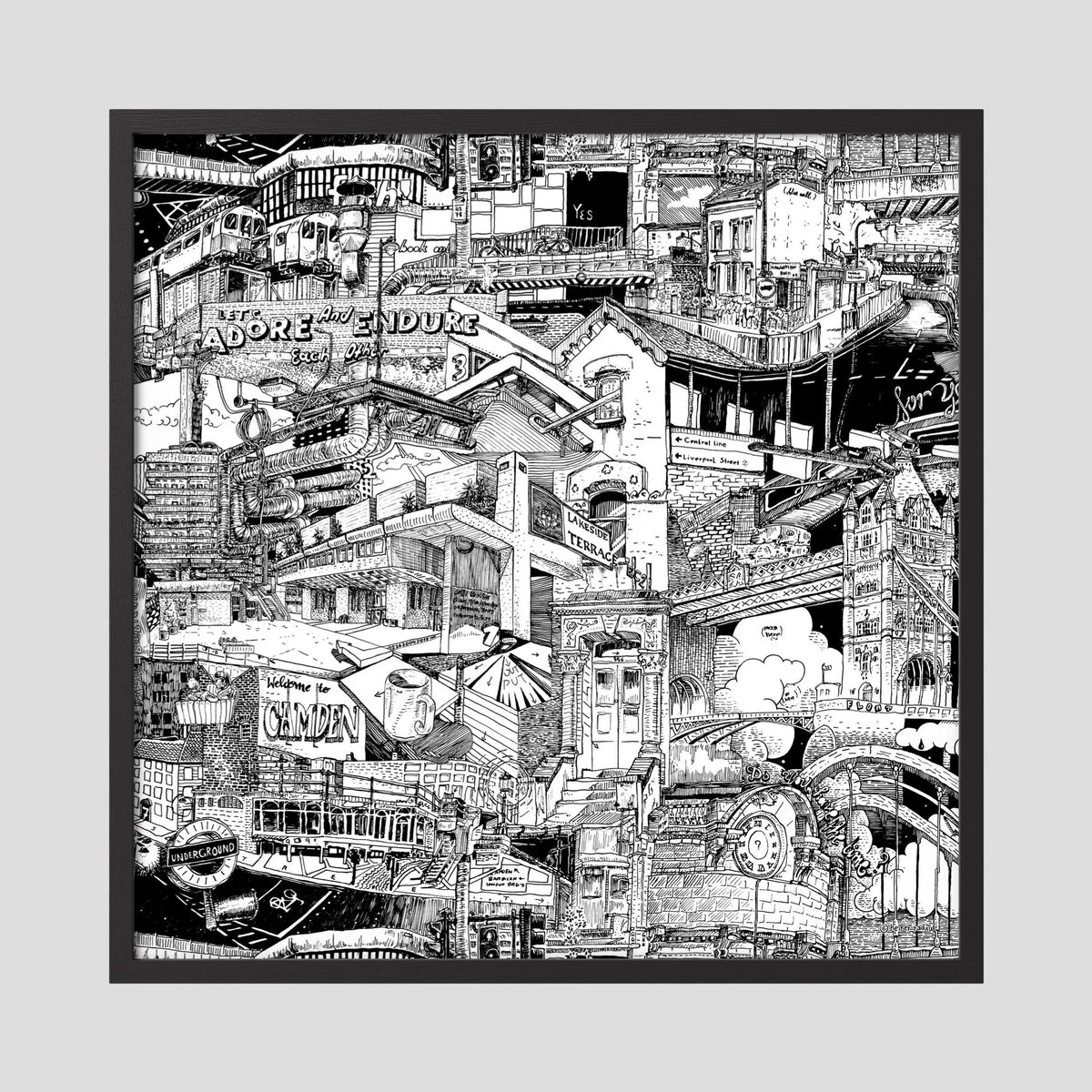 London fine art poster in a black wood frame with plexiglass