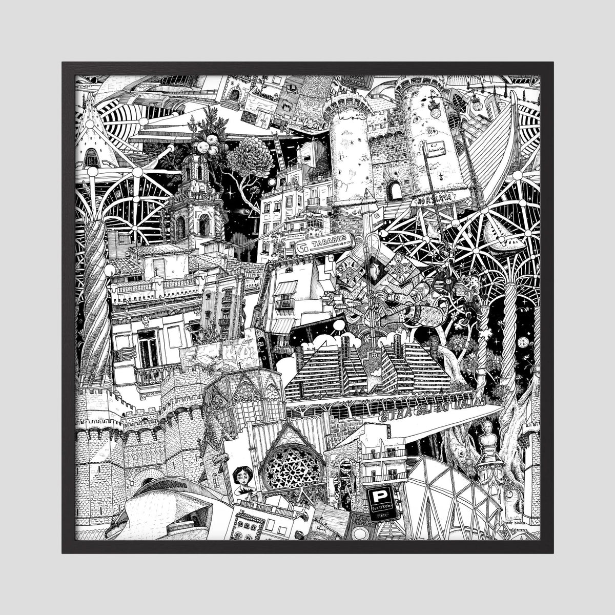 Valencia fine art poster in a black wood frame with plexiglass
