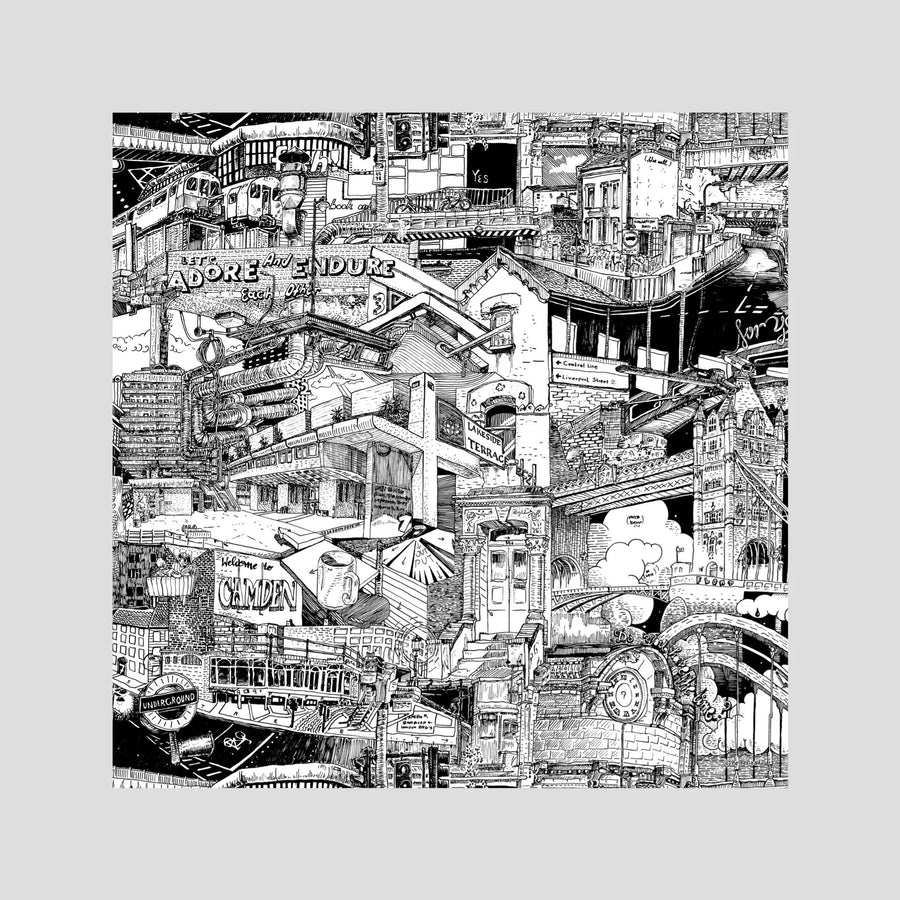London fine art poster, unframed – hand-drawn black and white London wall art print