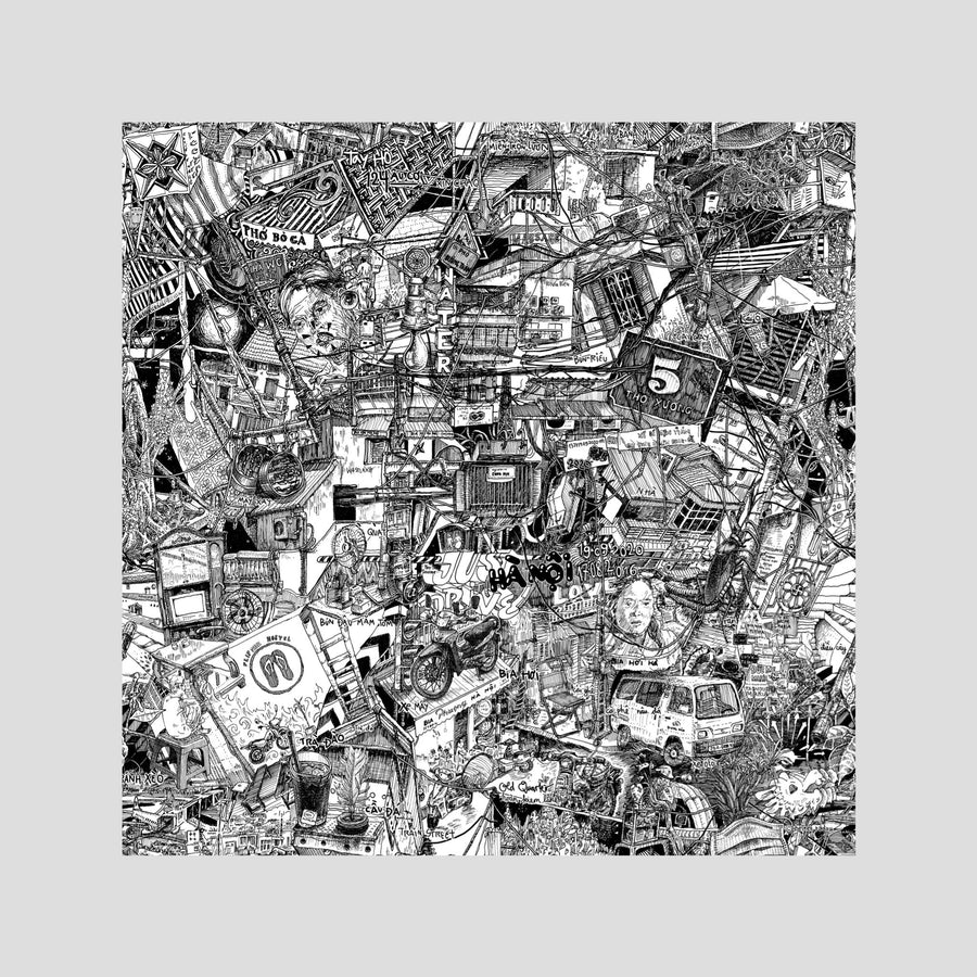 Hanoi fine art poster, unframed – hand-drawn black and white Hanoi wall art print