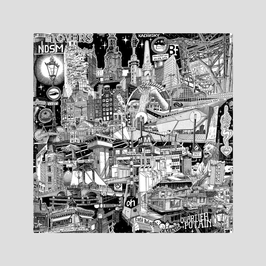 Amsterdam fine art poster, unframed – hand-drawn black and white Amsterdam wall art print