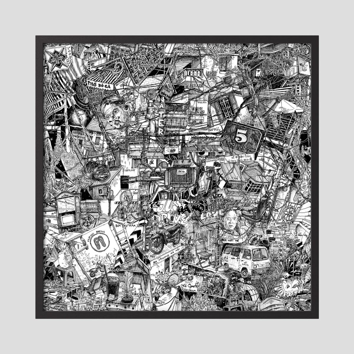 Hanoi fine art poster in a black wood frame with plexiglass
