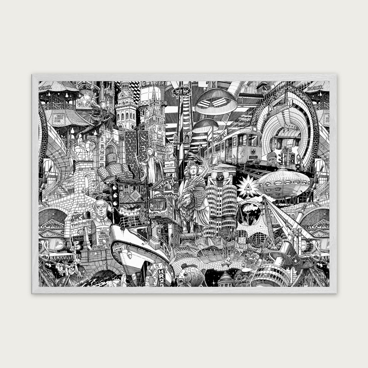 Munich fine art poster landscape in a white wood frame with plexiglass