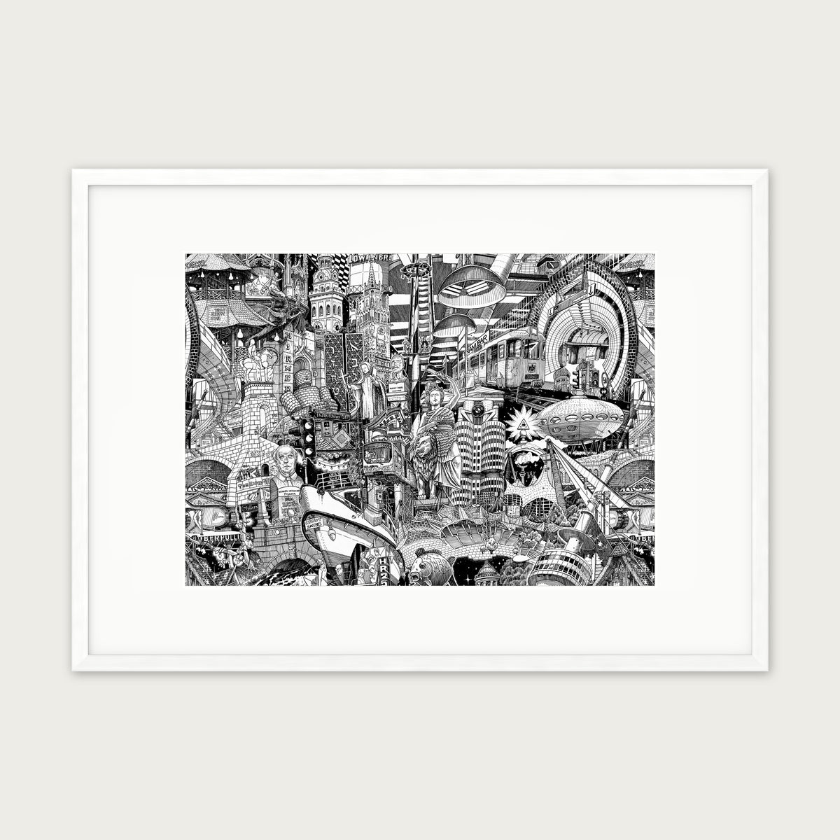 Munich fine art poster landscape in a white wood frame with a white passepartout