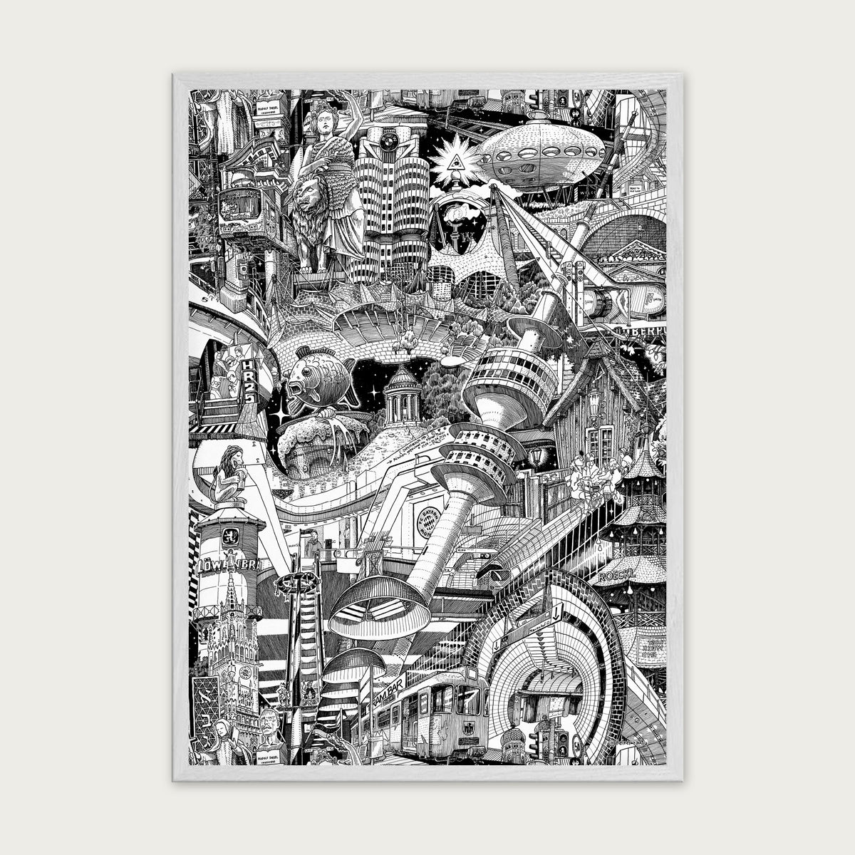 Munich fine art poster portrait in a white wood frame with plexiglass