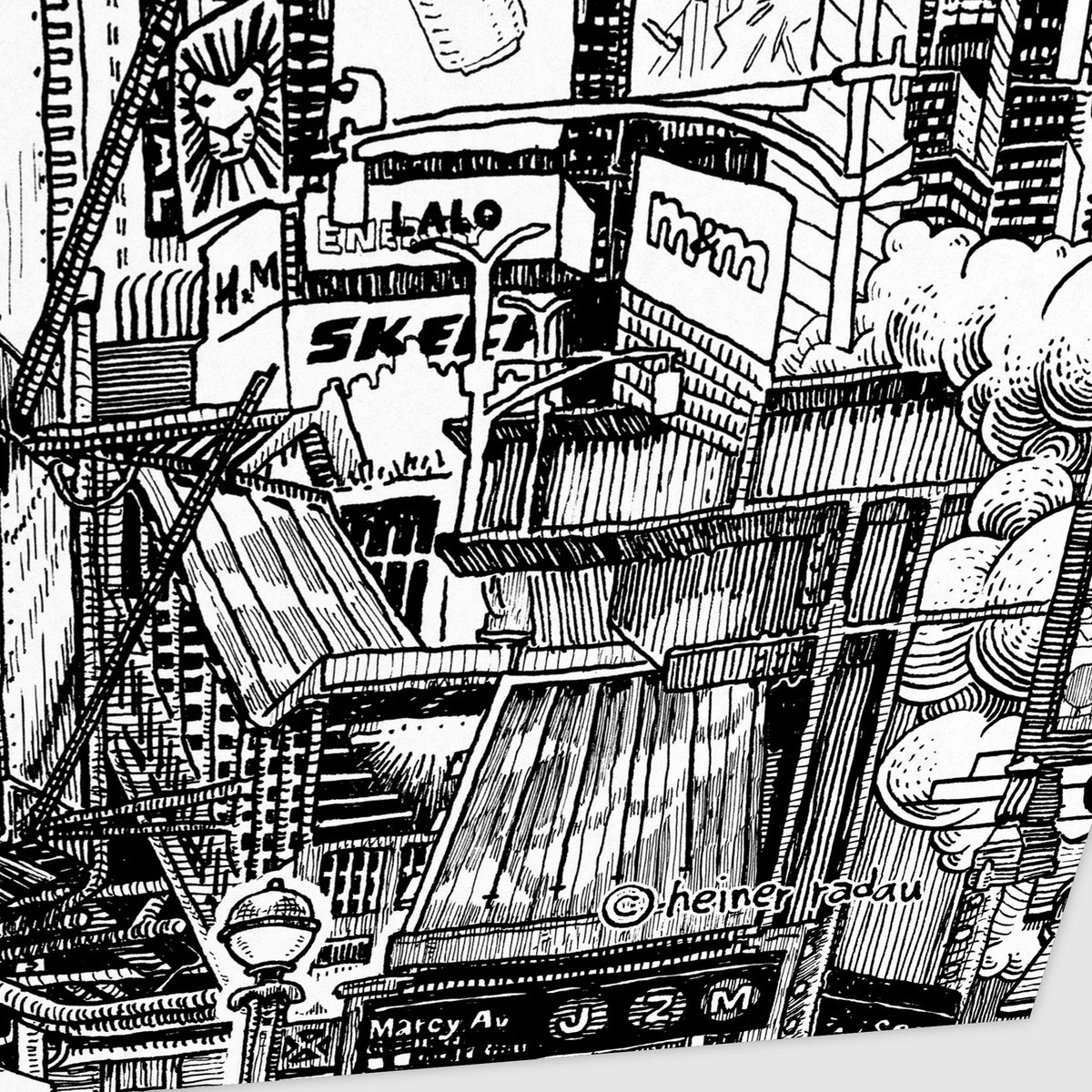 Detail of the hand-written © heiner radau signature on the New York City landscape fine art poster