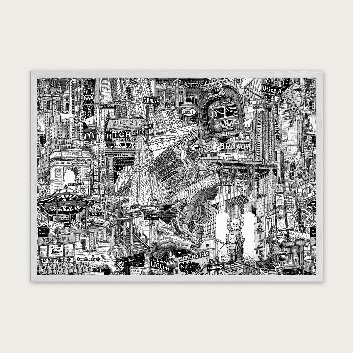 New York City fine art poster landscape in a white wood frame with plexiglass