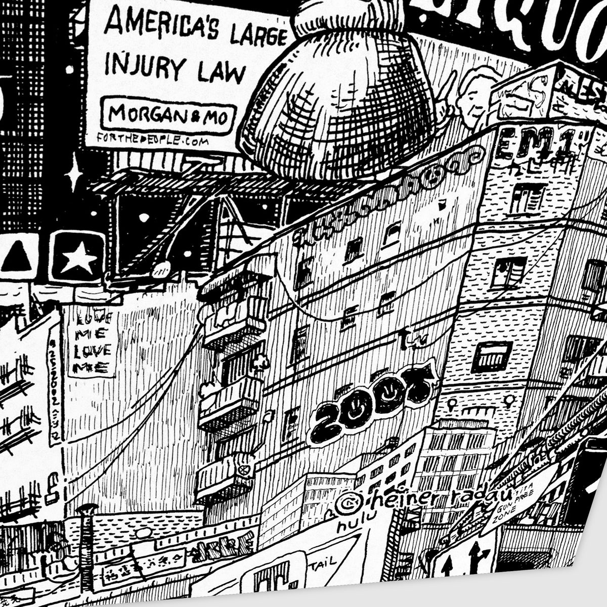 Detail of the hand-written © heiner radau signature on the New York City portrait fine art poster