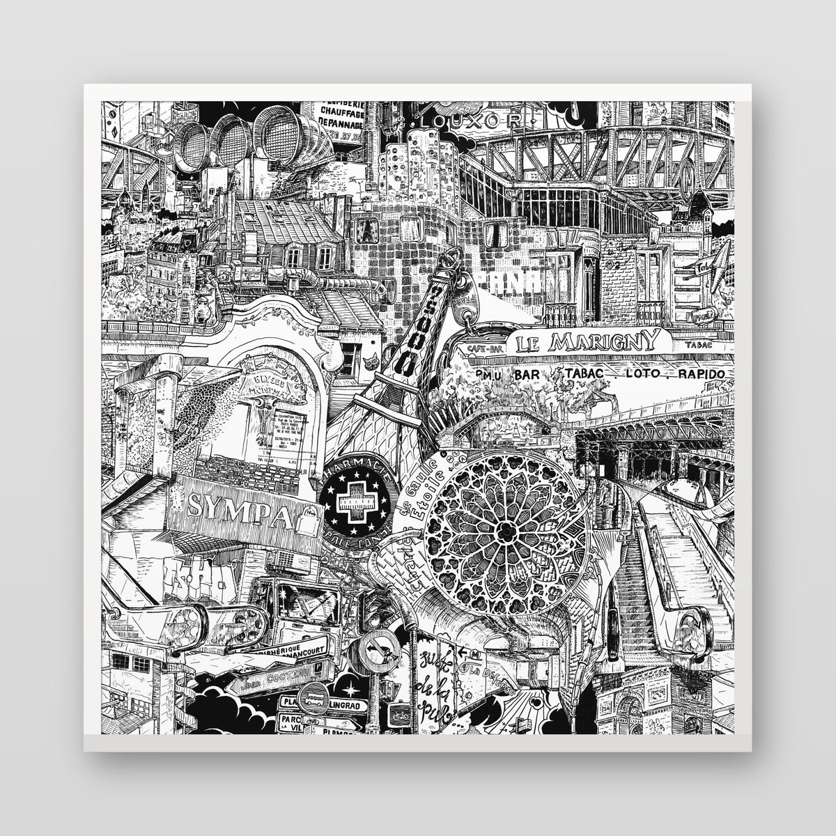 Paris fine art poster in a white wood frame with plexiglass