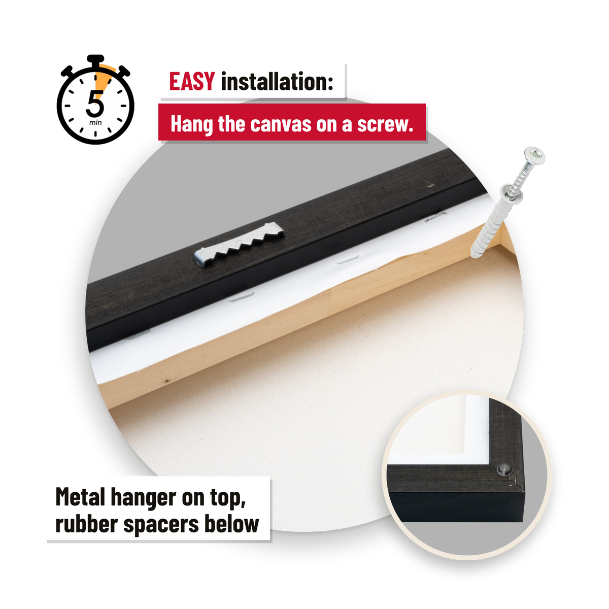 Easy installation: hang the canvas on a screw in 5 minutes.
