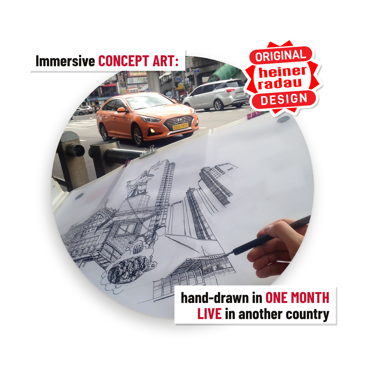 Immersive concept art, hand-drawn in one month live in another country.