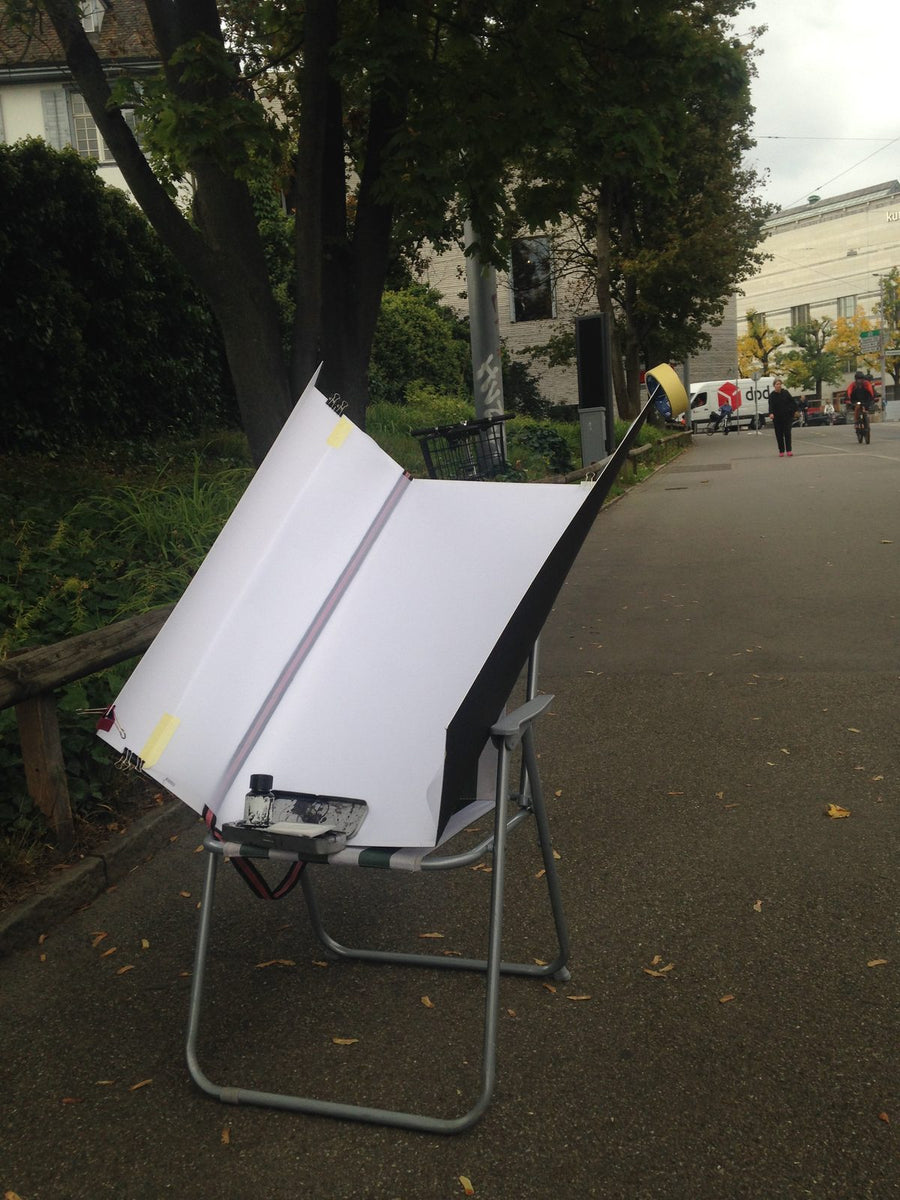 Heiner Radau drawing on location in Basel